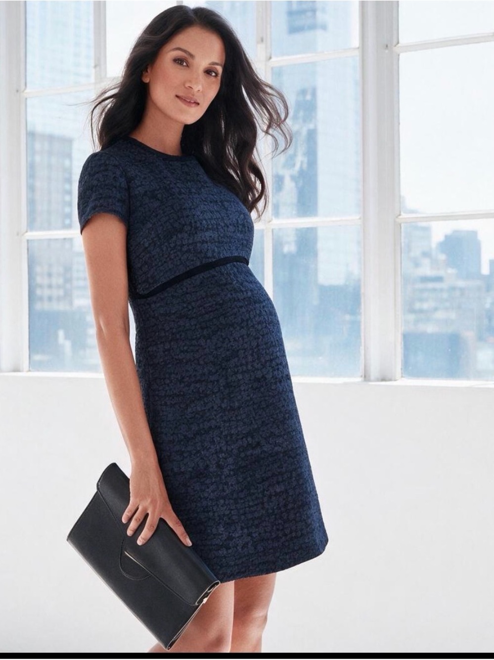 Seraphine black and blue tweed Short-Sleeve Shift maternity Dress